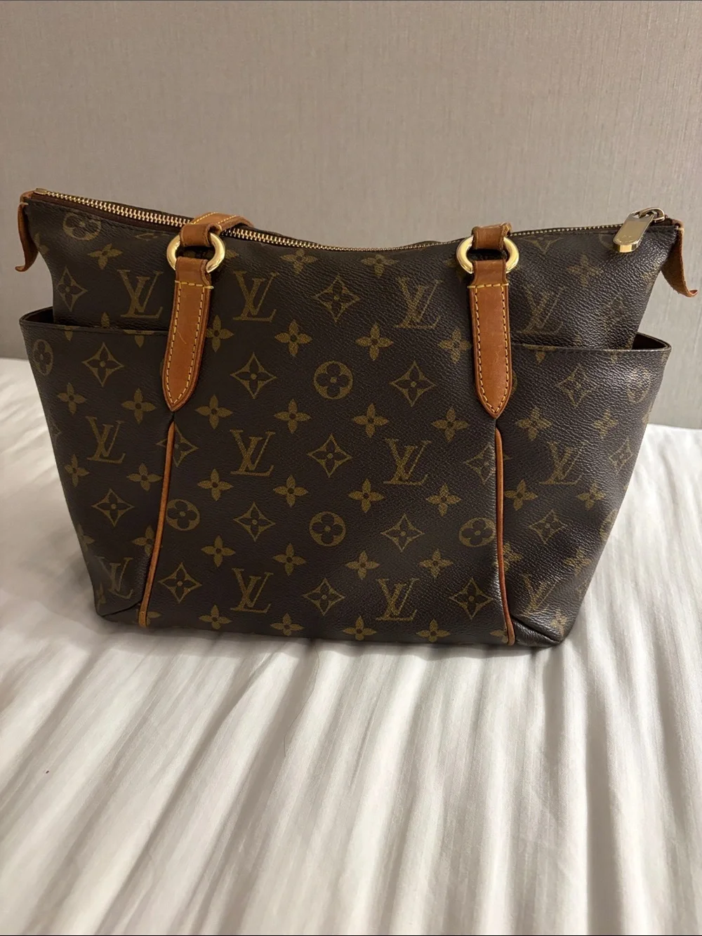 Authentic Louis Vuitton Monogram TotallyPM Canvas Shoulder Tote in Brown and Tan